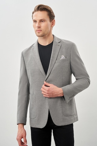 İmza Gri Kendinden Çizgili Desen Flannel Mono Yaka 2 Düğme Esnek 6 Drop Slim Fit Casual Ceket 1002245167 100 Gri