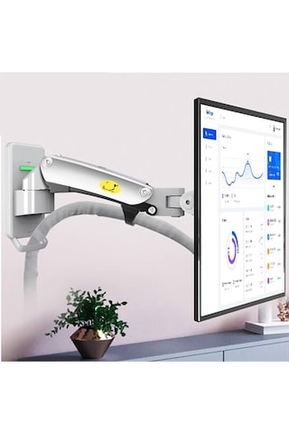 F120 17-27 İnç Gaz Yay Tam Hareketli Tv Duvar Montajı Lcd Monitör Stand Alüminyum Kol Stand Gümüş Siyah Siyah