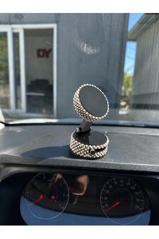 Kadınlara Özel Beyaz İnci Taşlı Kristal Taşlı Gümüş Araç Telefon Tutacağı Oto Telefon Tutucu