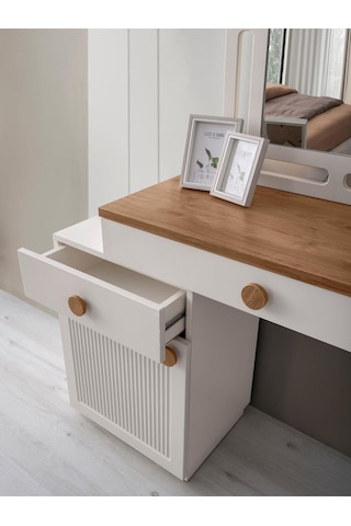 %100 Mdf-aytaşı-bohem Mahlas Aynalı Şifonyer-makyaj Masası Beyaz