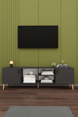 Asra Trend Tv Ünitesi T-12 %100 MDF 180 cm Tv Sehpası Dolaplı Raflı Koyu Gri