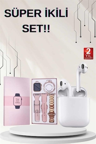 3 Kordonlu Dokunmatik Ekran Akıllı Saat Ve 2.nesil Kablosuz Bluetooth Kulaklık Anc/enc 3 Kordon