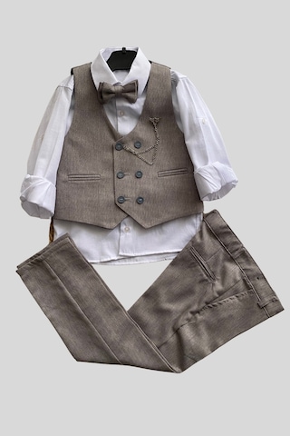 Zincir Detay Çift Düğmeli Erkek Çocuk Takım Elbise Gri Gri