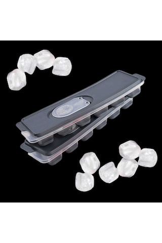 1 Adet 12'li Kapaklı Yapışmaz Silikon Tabanlı Plastik Küp Buz Kalıbı Kolay Çıkarma, Sızdırmaz Kapak Koyu Yeşil