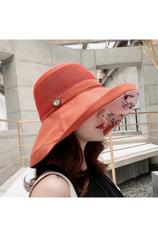 Şık Ve Zarif Bayanlar İçin Yazlık Güneşlik Kova Modeli Şapka Kırmızı
