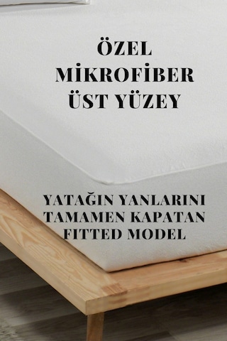 Sıvı Geçirmez Alez Mikro Fitted Yatak Koruyucu Beyaz Çift Kişilik Beyaz
