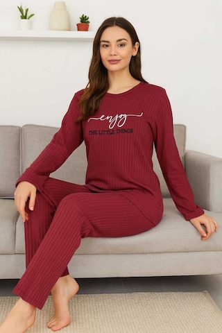 Tenra Kadın Pijama Takımı %100 Pamuk Bordo