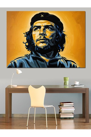 Sarı Arkaplan Che Guevara Portre Dekoratif Kanvas - Mdf Ahşap Tablo