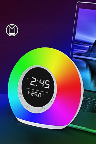 Thentech Gece Lambası Olarak Kullanılabilen Rgb Işıklı Saat Ve Bluetooth Hoparlör Güçlü Ve Kaliteli Ses Beyaz
