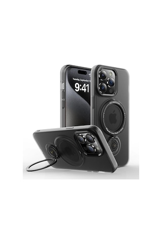 Ally İphone 15 Pro İçin Magsafe Uyumlu Standlı Manyetik Silikon Kılıf- 5775
