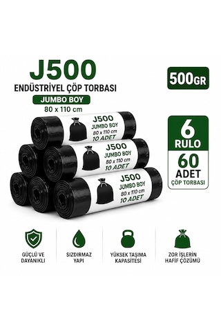 80x110 Cm 500 Gr Jumbo Boy Endüstriyel Boy Çöp Torbası - Sızdırmaz Yıldız Dip Kaynaklı 6 Rulo / 60 Adet