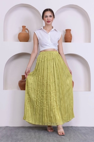 Kırışık Detaylı Etek 6034-yağ Yeşili Yağ Yeşili