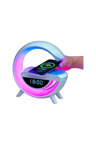 Kablosuz Şarjlı Led Işıklı Masa Saati Bluetooth Hoparlör Alarm Fonksiyonlu Diğer