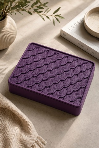 Desenli Kapaklı Dekoratif Kutu Masa Üstü Organizer Takı Aksesuar Saklama Kutusu Pla 20x12.5 Cm Mor