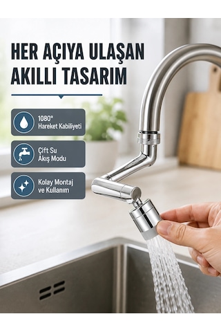 Kargo 2 Modlu 1080 Dönebilen Musluk Başlığı Esnek 3 Eklemli Hareketli Tasarım Najmaddin Çok Renkli