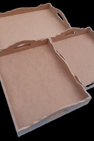 Hobi Dekoratif Tepsi Seti Üçlü Model Ham Ahşap Mdf El Yapımı