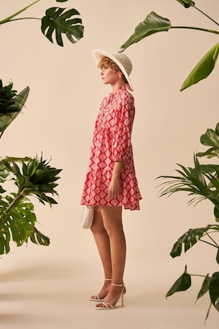 Mathilda Store Desenli Mini Elbise Kırmızı