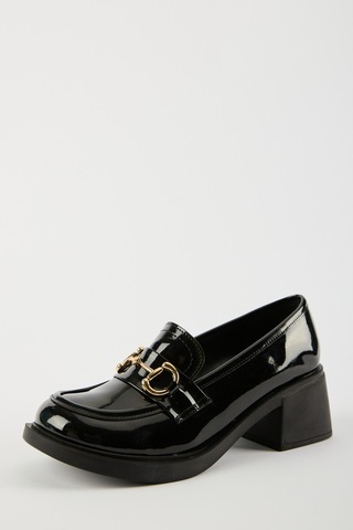 Selin Shoes Hily Gold Aksesuar Detay Kadın Loafer- Siyah Rugan