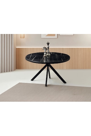 Ahşap Yuvarlak Açılır Büyüyen Yemek Masası Siyah Mermer Desen 70 x 120 CM