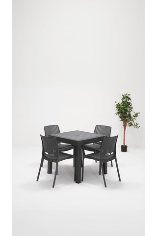 Rattan Lüx 80x80 Bahçe&balkon&teras Masa Seti - Antrasit Diğer