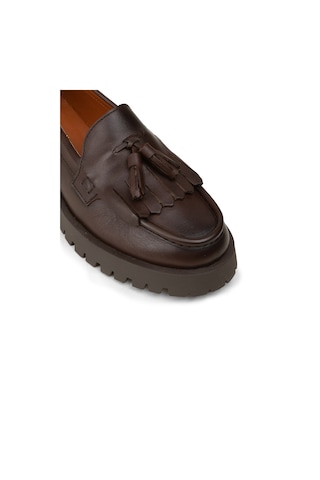 Deery Kadın Hakiki Deri Kahverengi Püsküllü Loafer - 02033zkhvc03
