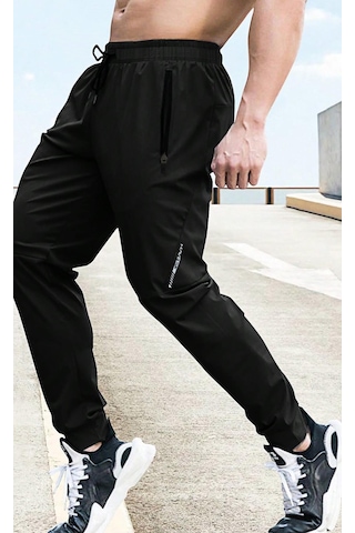 Ghassy Co. Erkek Run Ultra Hafif Egzersiz Aktif Joggers Spor Dar Paça Eşofman Altı 001 Siyah