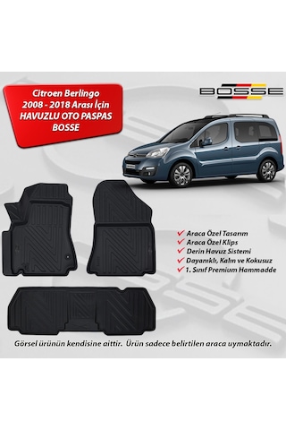 Citroen Berlingo Paspas Araca Özel 2008 2018 Arası BOSSE 3D Havuzlu Oto Paspas Paspas