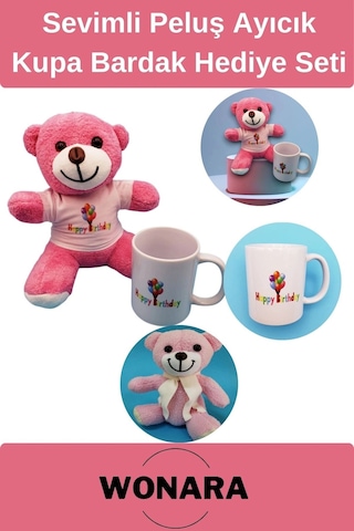 Özel Üretim Doğum Günü Hediye Seti - Happy Birthday Kupa Ve Pembe Ayıcık Tasarımı