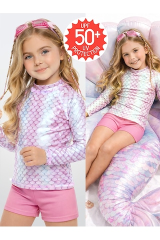 Deno Kids Denokids Uv Korumalı Deniz Kızı Kız Çocuk Mayo T-shirt Renkli