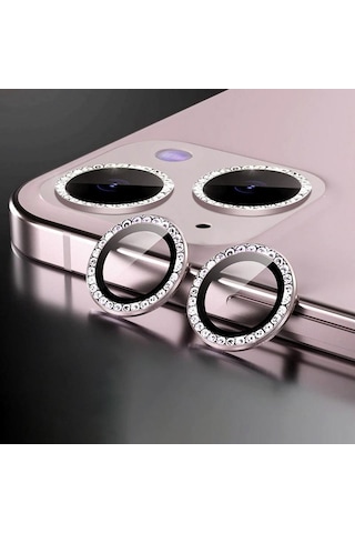 Binano Apple Uyumlu iPhone 11/12/12 Mini Taşlı Pembe Kamera Koruyucu