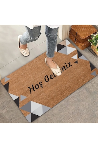 Valerine Life Siyah Gri Geometrik Üçgen Hoş Geldiniz Kapı Önü Paspası 45 x 70 CM