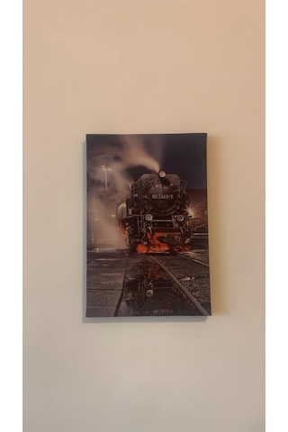 Tren Natürel Tasarım Ahşap Çerçeve Ev İşyeri Ofis Duvar Kanvas Ta