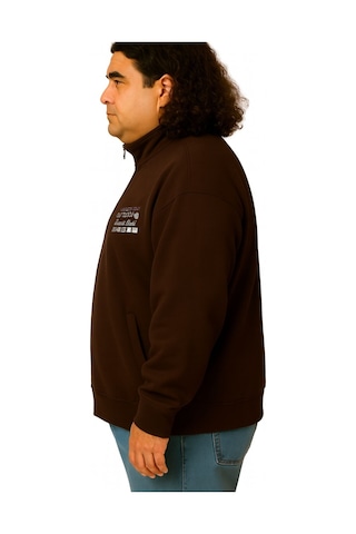 Erkek Büyük Beden 122-158 Kilo Arası İçin Uygun Pamuklu Geniş Kalıp Dik Yaka Fermuarlı Sweat Mont Kahve