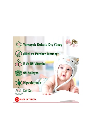 Flyfix Rose 12 Li 1200 Yaprak Islak Mendil Bebek Havlusu Gül Kokulu