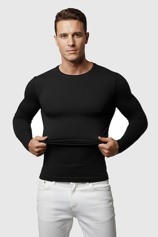 Rizzup Siyah Dar Kalıp Likralı %90 Pamuk Erkek Sweatshirt Vücuda Oturan İnce Penye Sweat 2300423
