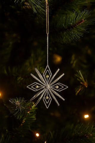 İncili 6 Yapraklı Altın Yılbaşı Ağaç Süsü Dekoratif Parlak Süs