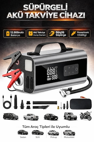 22000mah Akü Takviye Cihazı Hava Kompresörü Powerbank 5in1 Jump Starter