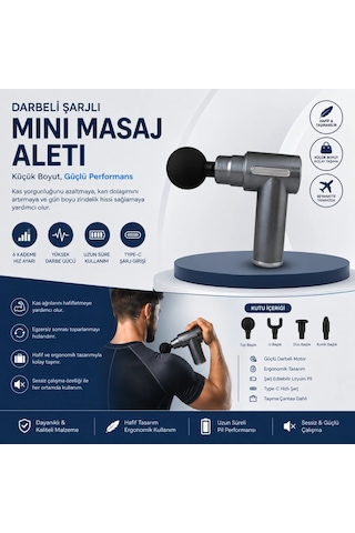 Darbeli Şarjlı Mini Masaj Aleti Type-c Şarjlı 6 Kademeli Sessiz Sporcu Masaj Cihazı