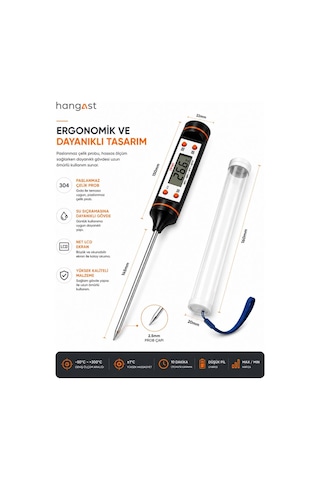 Dijital Gıda Termometresi Paslanmaz Çelik Prob Lcd Ekranlı Mutfak Et Fırın Bbq Sıvı Sıcaklık Ölçer -50 C / +300 C