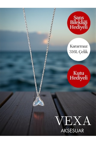 İthal Denge Kolyesi Balina Kuyruğu Çelik Kolye - Özel Kutulu Hediyeli Ürün Gümüş