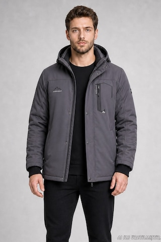 Freemen Erkek Kapüşonlu İçi Kürklü Su Ve Rüzgar Geçirmez Outdoor Softshell Mont-414 Gri