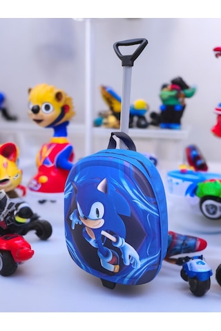 Sonic Anaokulu Kreş Çocuk Valiz Sırt Çantası Çekçekli Sonic Teker