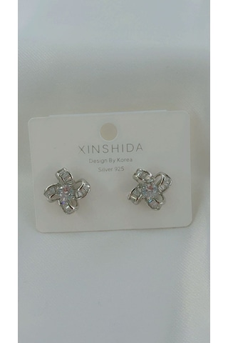 Kadın Fırıldak Model Zirkon Taşlı Küpe Gümüş Renk Gümüş