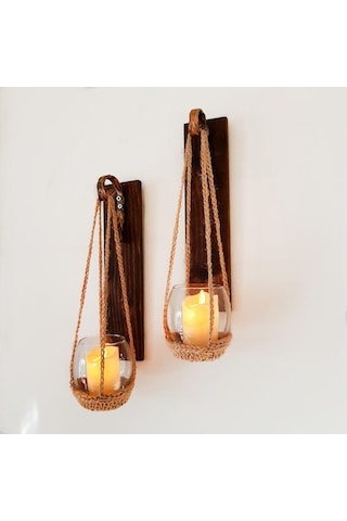 Ceviz Renkli, Led Mumlu Aplik 2’Li Set