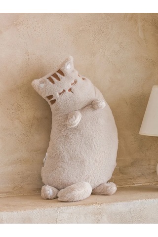 Bej Pelüş Dolgulu Kedi Bebek Kırlent 57 Cm
