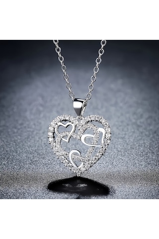 Zarif Basit Aşk Kalp Kolye Takı Gümüş