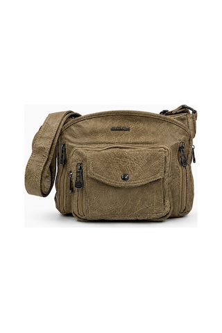 Sanmorris Kadın Modern Tasarımlı Çok Bölmeli Omuz Çantası Beige