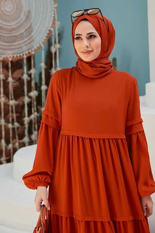 Neways 6510-Sofiya Büzgülü Elbise Nar Çiçeği