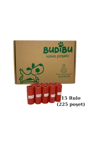 Budibu Kedi Köpek Kaka Poşeti Evcil Hayvan Dışkı Torbası Kırmızı 15 Rulo