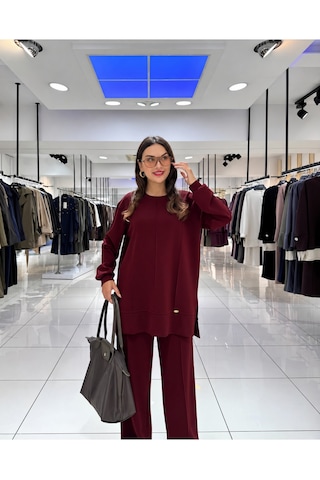Blue Day's Oysho Puf Kumaş Tesettür Alt Üst Takım Bordo